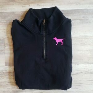 Black Quarter-Zip Pullover with Pink Victoria Secret Dog Logo